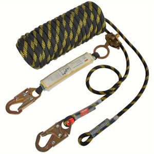 VEVOR Vertical Lifeline Assembly, 0.55'' X 100' Fall Protection Rope With 30 KN Breaking Tension, Polyester Roofing Rope With Steel Snap Hooks, Rope Grab, And Shock Absorber, ANSI Compliant