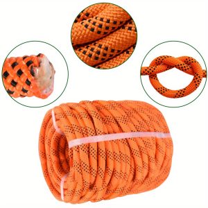 1/ 2IN x 100FT 6180Lbs Orange Black Arborist Bull Rope Double Braid Polyester Rigging Hoisting Line Tree Rope for Camping Hiking Roadside Emergencies Tree Swings