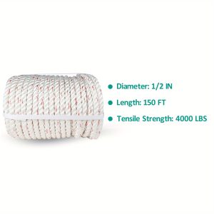 5/ 8 inch Double Braided Polyester Rope, 150ft Arborist Bull Rope Lightweight Tree Rope High Strength Rigging Rope Heavy Duty Thick Rope for Camping Swings (White/ Red)