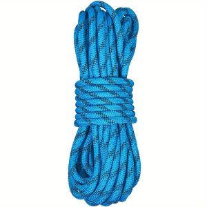 VEVOR 10.5 mm Static Climbing Rope, 9.7M (32ft) Outdoor Rock Climbing Rope 25KN Breaking Tension, Fiber Rope with Steel Snap Hooks for Escape, Rappelling, Fire Rescue, Blue