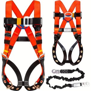 ANSI/ASSP Compliant Full-Body Safety Harness with Dorsal D-Ring, Shock Absorbing Lanyard & Hook - Ideal for Roofing and Construction