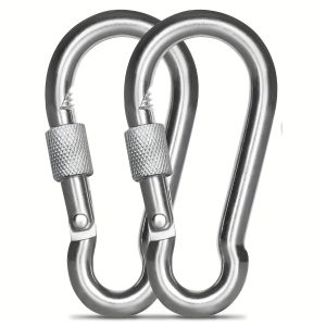 2PCS 5.5 Inch Screw Locking Carabiner, Heavy Duty Carabiner Clips, 304 Stainless Steel Small Caribeener Clips, Caribiniers For Outdoor Camping, Swing, Hammock, Hiking, Quick Link Keychain, Home Gym Equipment